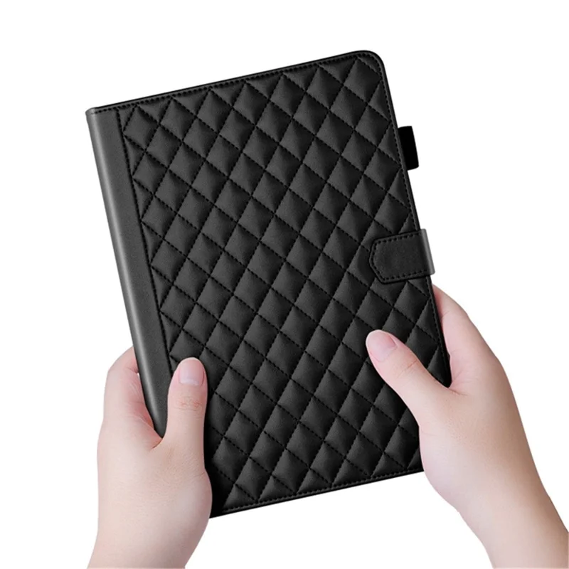 For iPad Pro 13 (2025) / 13 (2024) Case Card Holder Rhombus Grid PU Leather Stand Tablet Cover - Black