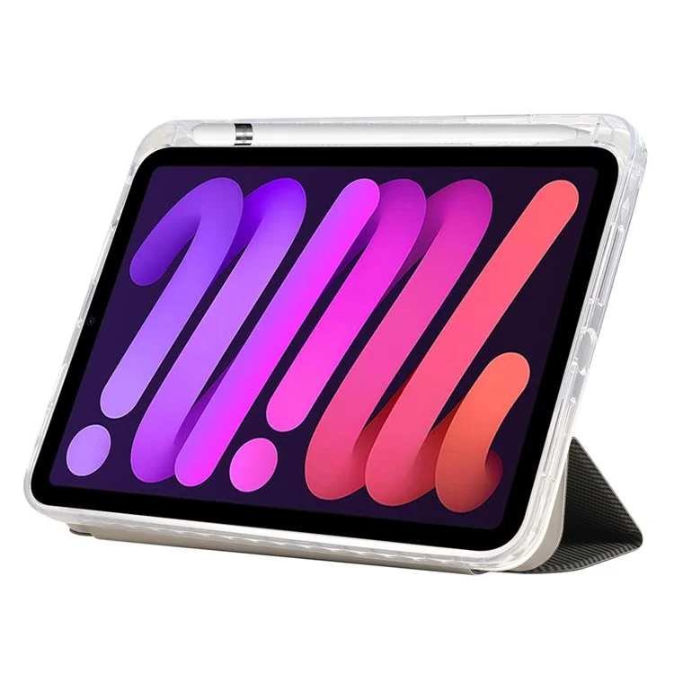 Чехол для iPad mini (2024) / mini (2021) с текстурой под углеродное волокно, кожаный+прозрачный акрил+ТПУ-стойка-Золотой