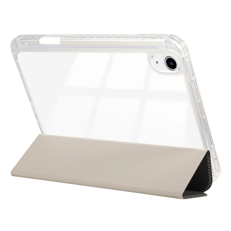 Für iPad 10.9 (2022) Case Tri-Fold Stand Leather Tablet Cover Auto Wake / Sleep Carbon Fiber Texture - Gold