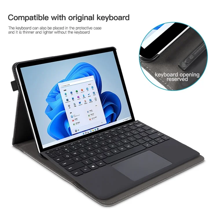 For Microsoft Surface Pro 10 / 9 / 8 Case Stand Wallet Function Laptop Leather Cover - Black+Grey
