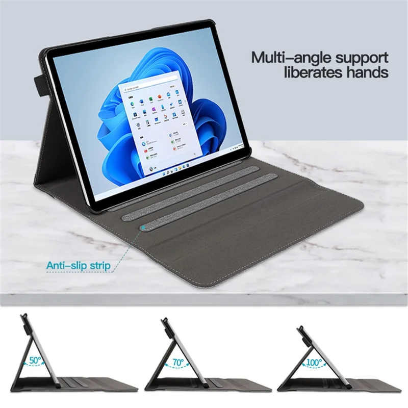 For Microsoft Surface Pro 10 / 9 / 8 Case Stand Wallet Function Laptop Leather Cover - Grey+Blue