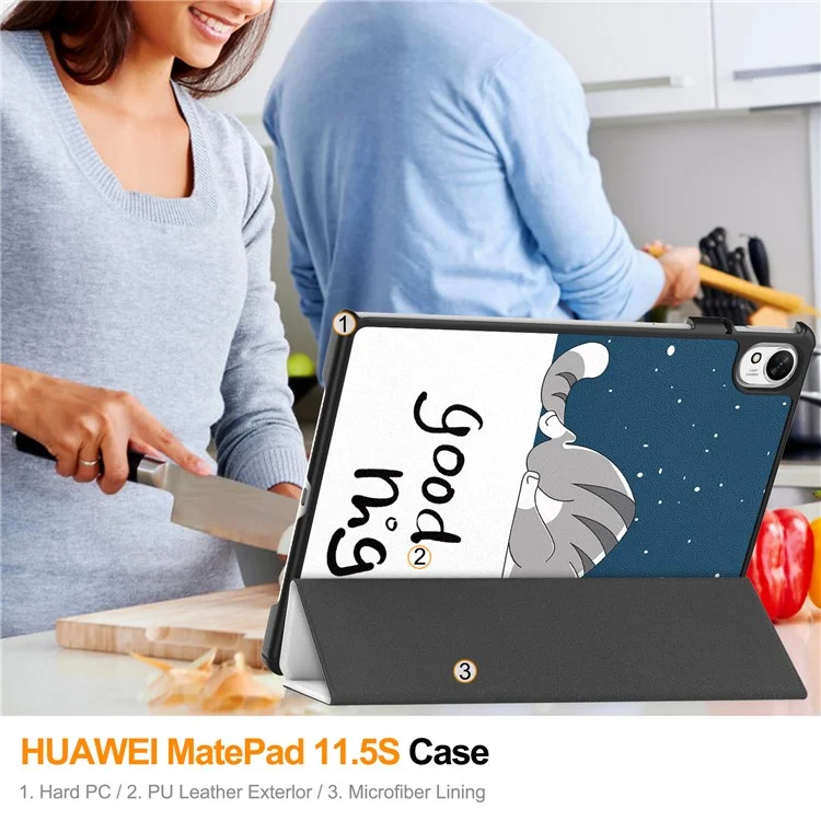 Чехол для Huawei MatePad 11.5 S с трехсторонней складной подставкой, с принтом, кожаный чехол для планшета с автоматическим пробуждением/сном - Кошка