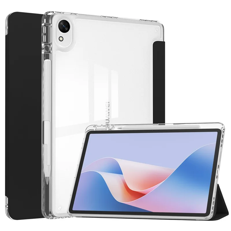 لـ Huawei MatePad 11.5 S (2025) / غطاء حافظة شفاف من الجلد الأكريليك للوحة الذكية مع دعم الإسبات / الإيقاظ التلقائي - أسود