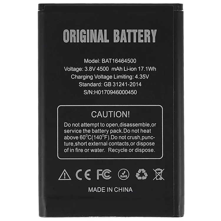 For Doogee T5 Lite 3.80V 4500mAh Rechargeable Li-ion Polymer Battery Assembly (Encode: BAT16464500)