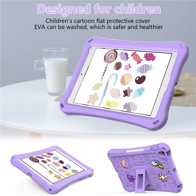 Для iPad 10.2 (2021) / (2020) / (2019) / Air 10.5 дюйма (2019) Чехол EVA Защитная крышка с плечевым ремнем Подставка - Светло-фиолетовый