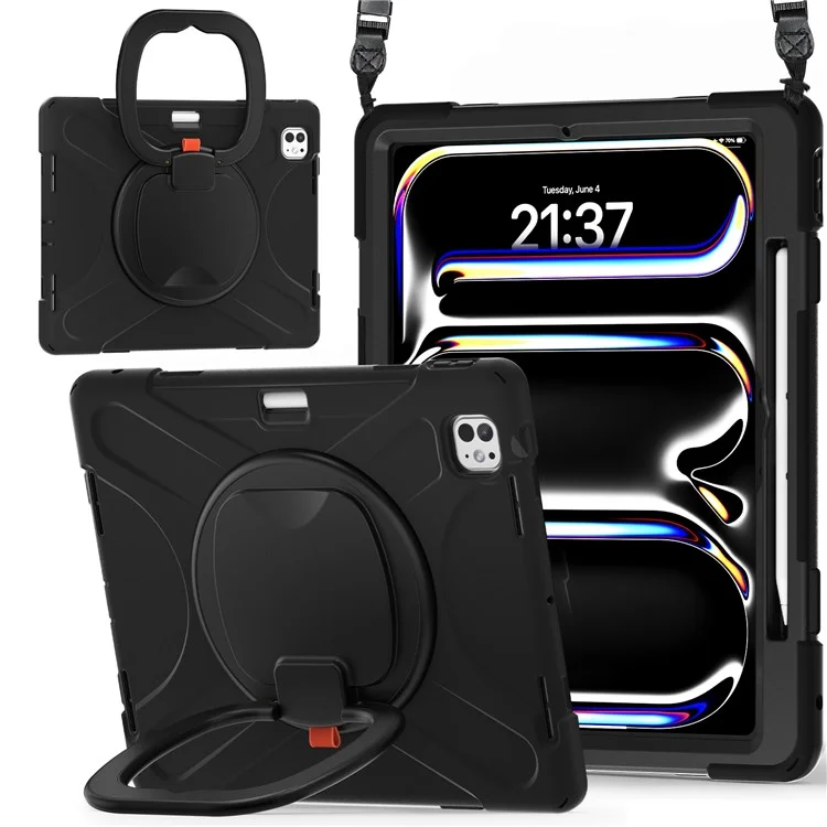 Funda para iPad Pro 13 (2024) con correa para el hombro, TPU+PC+Silicona, soporte