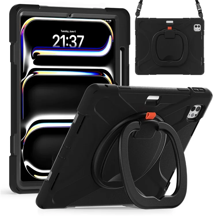 Funda para iPad Pro 13 (2024) con correa para el hombro, TPU+PC+Silicona, soporte