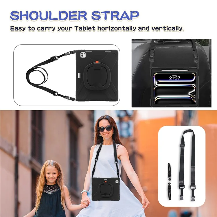 Funda para iPad Pro 13 (2024) con correa para el hombro, TPU+PC+Silicona, soporte