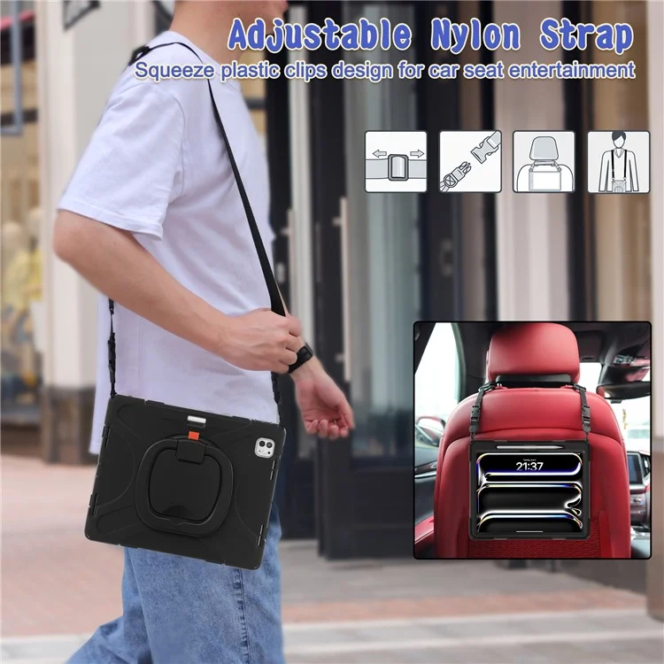 Funda para iPad Pro 13 (2024) con correa para el hombro, TPU+PC+Silicona, soporte