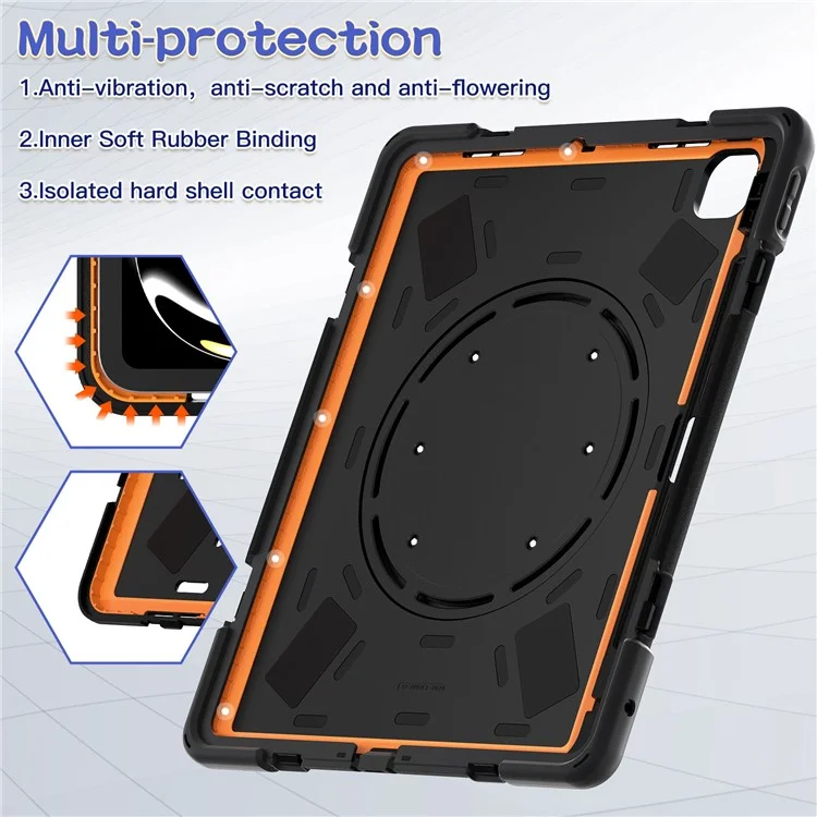 For iPad Pro 13 (2024) Case PC+Silicone Tablet Cover Swivel Kickstand Handle Grip - Black