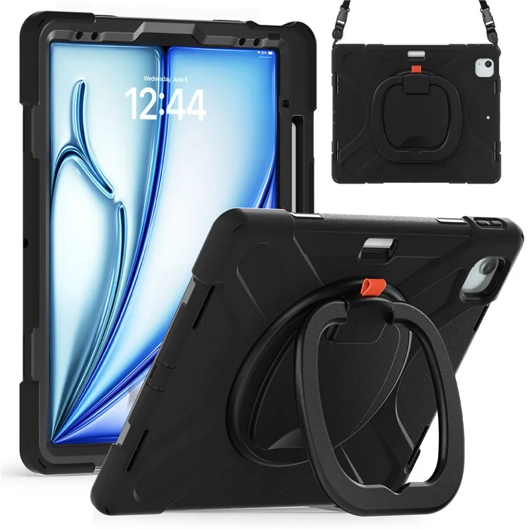 For iPad Air 13 (2025) / (2024) / Pro 12.9 (2022) / (2021) / (2020) / (2018) Case Tablet Cover with Shoulder Strap - Black