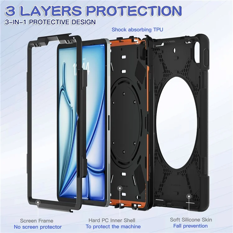 For iPad Air 13 (2025) / (2024) / Pro 12.9 (2022) / (2021) / (2020) / (2018) Case Tablet Cover with Shoulder Strap - Black
