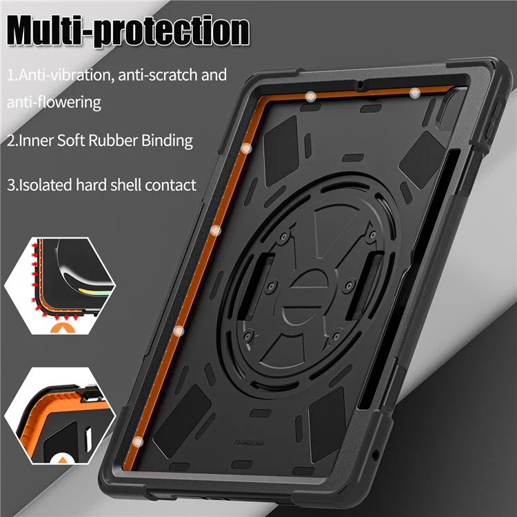 For iPad Pro 13 (2024) Case Kickstand Pen Slot TPU+PC+Silicone Tablet Cover with Shoulder Strap - Black