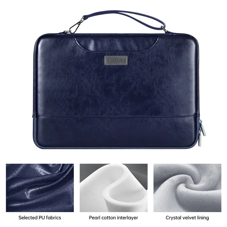 PU-Leder Laptop-Sleeve für 13-14 Zoll Notebooks, tragbare Aufbewahrungstasche - Blau