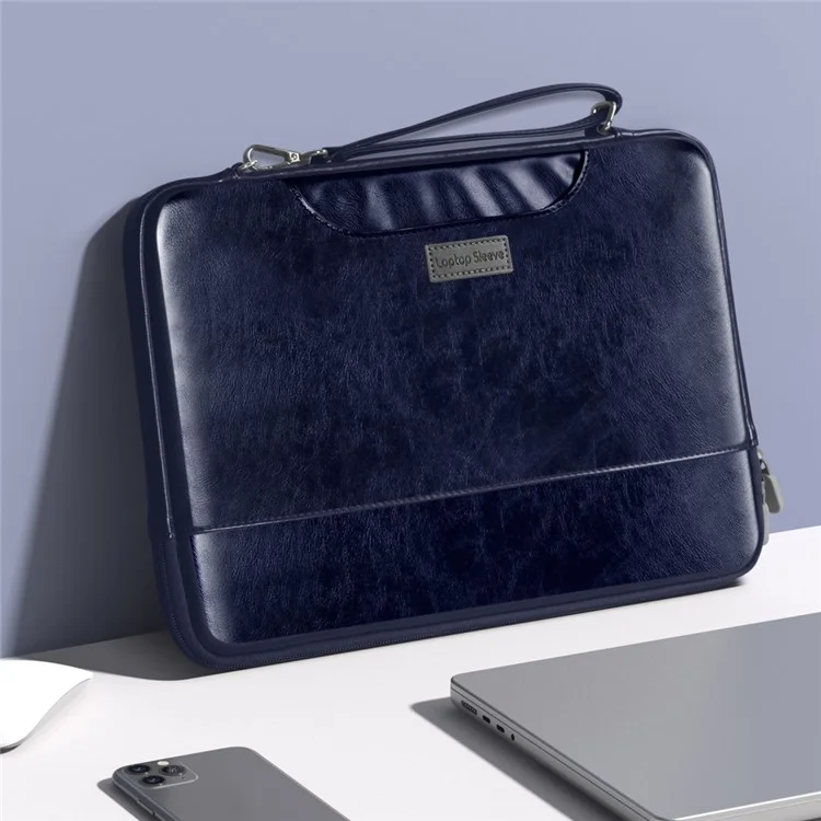 PU-Leder Laptop-Sleeve für 13-14 Zoll Notebooks, tragbare Aufbewahrungstasche - Blau