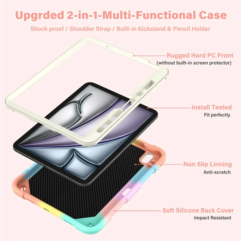 For iPad Air 11 (2025) / (2024) Case Butterfly Kickstand Silicone+PC Tablet Cover with Shoulder Strap