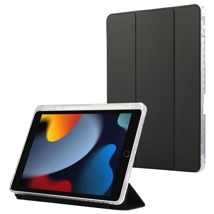 Для iPad 10.2 (2021) / (2020) / (2019) / iPad Air 10.5 дюйма (2019) Чехол из кожи с трехсторонней складной подставкой - Черный