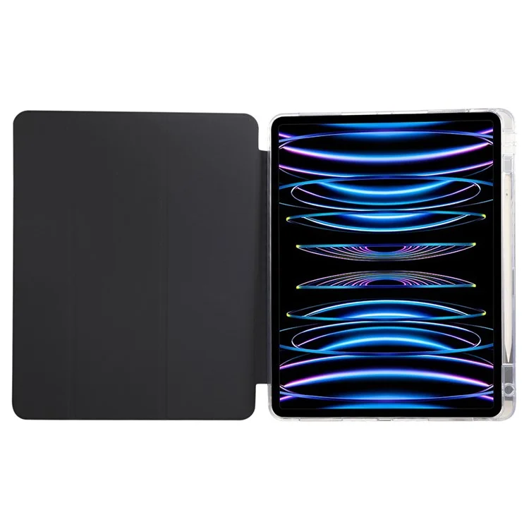 For iPad Pro 11 (2024) Case Tri-Fold Stand Leather Smart Tablet Cover Carbon Fiber Texture - Dark Blue