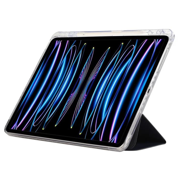For iPad Pro 11 (2024) Case Tri-Fold Stand Leather Smart Tablet Cover Carbon Fiber Texture - Dark Blue