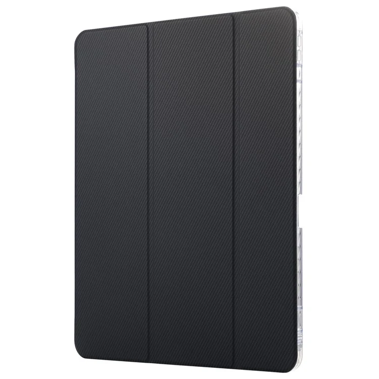 For iPad Pro 11 (2024) Case Tri-Fold Stand Leather Smart Tablet Cover Carbon Fiber Texture - Dark Blue