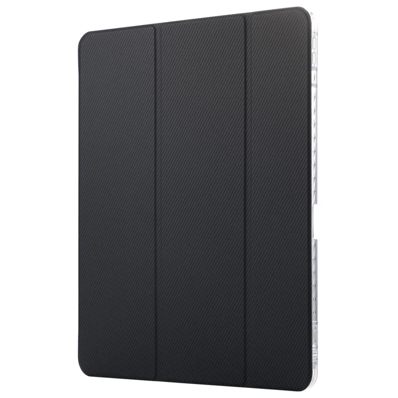 For iPad Pro 13 (2024) Tri-Fold Stand Case Carbon Fiber Texture Leather Tablet Cover - Dark Blue