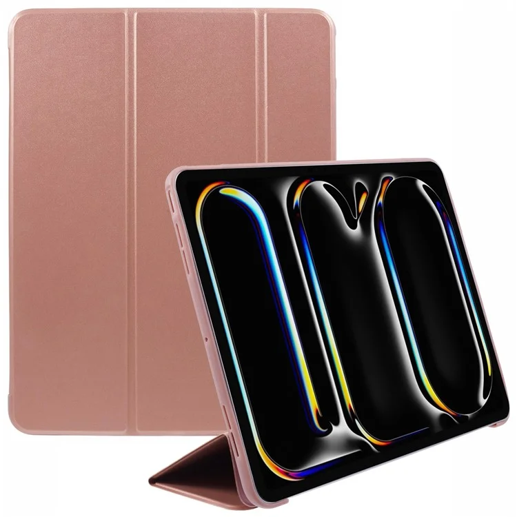 For iPad Pro 13 (2024) Case Tri-Fold Stand Leather Tablet Cover Honeycomb Design - Rose Gold