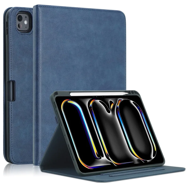 Para iPad Pro 11 (2024) Case Stand Capa Protetora Inteligente em Couro PU com Suporte para Caneta - Azul