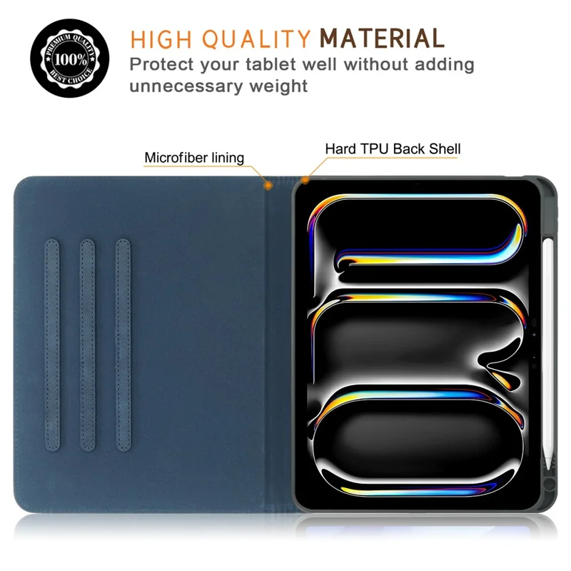 Para iPad Pro 11 (2024) Case Stand Capa Protetora Inteligente em Couro PU com Suporte para Caneta - Azul
