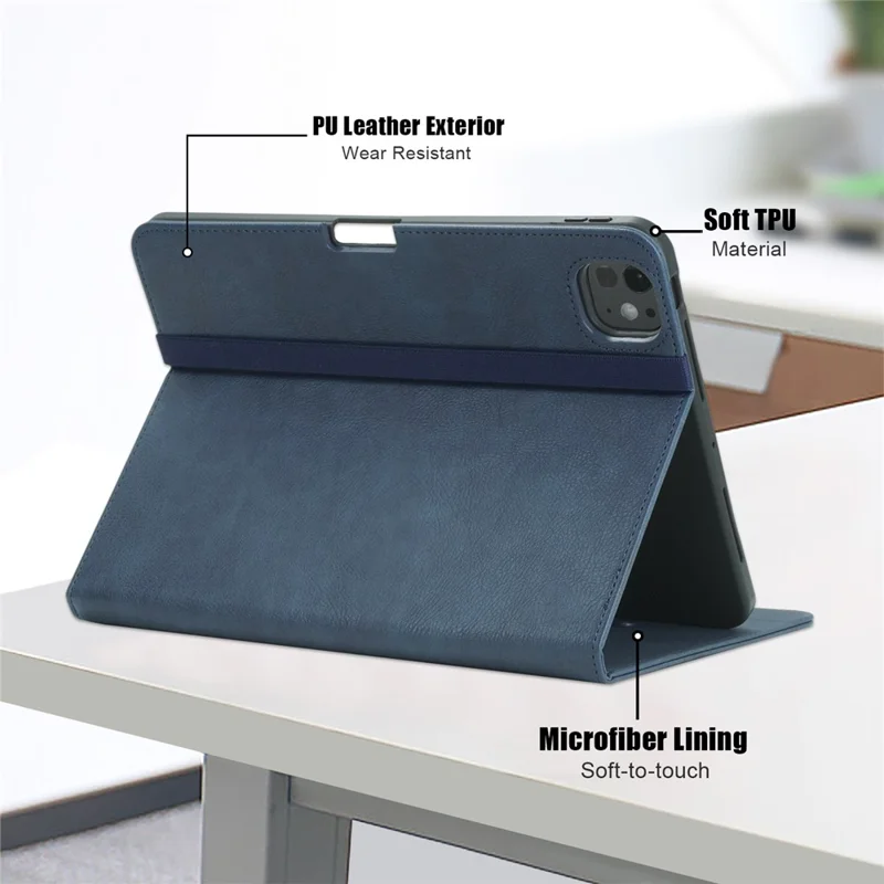 Para iPad Pro 11 (2024) Case Stand Capa Protetora Inteligente em Couro PU com Suporte para Caneta - Azul