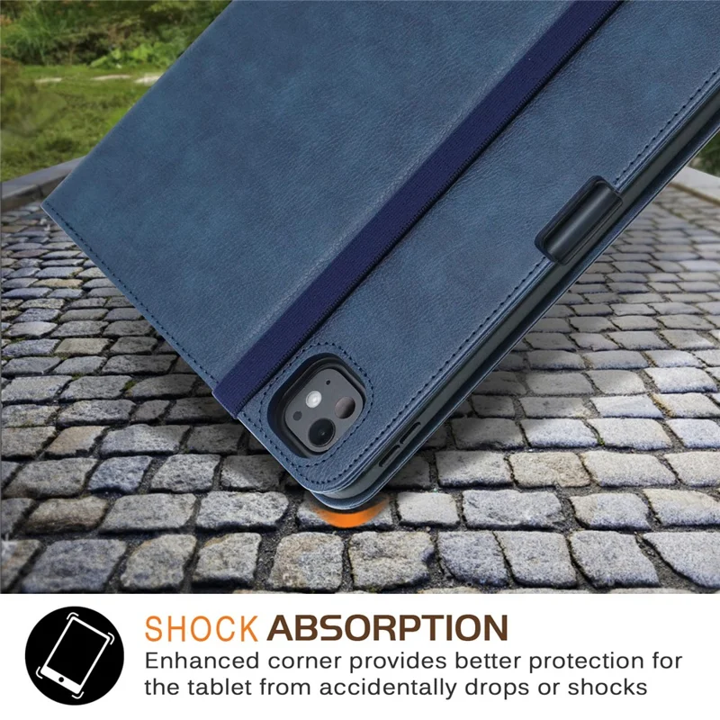 Para iPad Pro 11 (2024) Case Stand Capa Protetora Inteligente em Couro PU com Suporte para Caneta - Azul