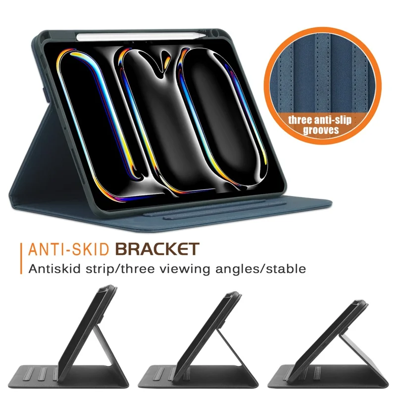 Para iPad Pro 11 (2024) Case Stand Capa Protetora Inteligente em Couro PU com Suporte para Caneta - Azul