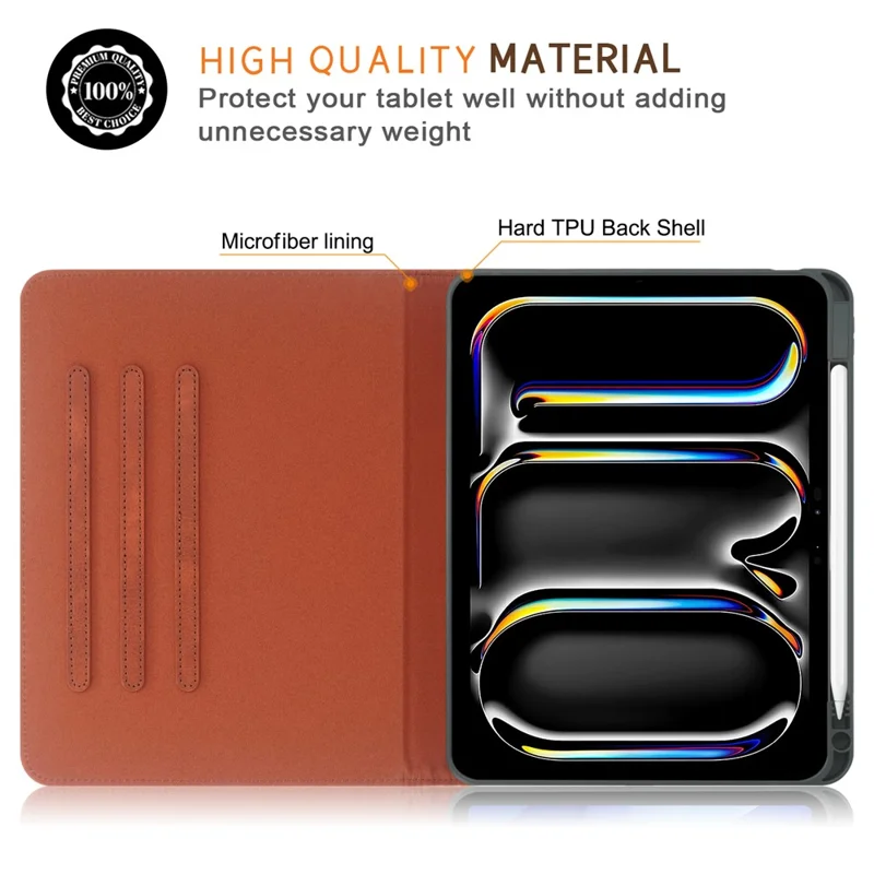 For iPad Pro 11 (2025) / 11 (2024) Case Stand PU Leather Smart Protective Cover with Pen Holder - Brown