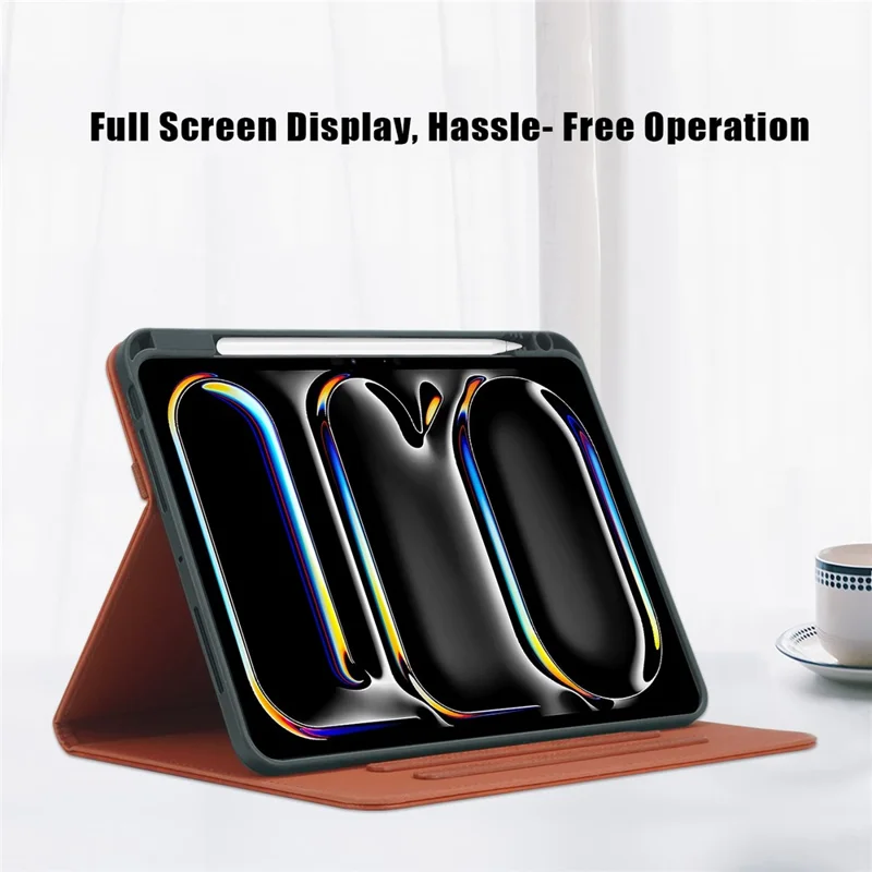 For iPad Pro 11 (2025) / 11 (2024) Case Stand PU Leather Smart Protective Cover with Pen Holder - Brown
