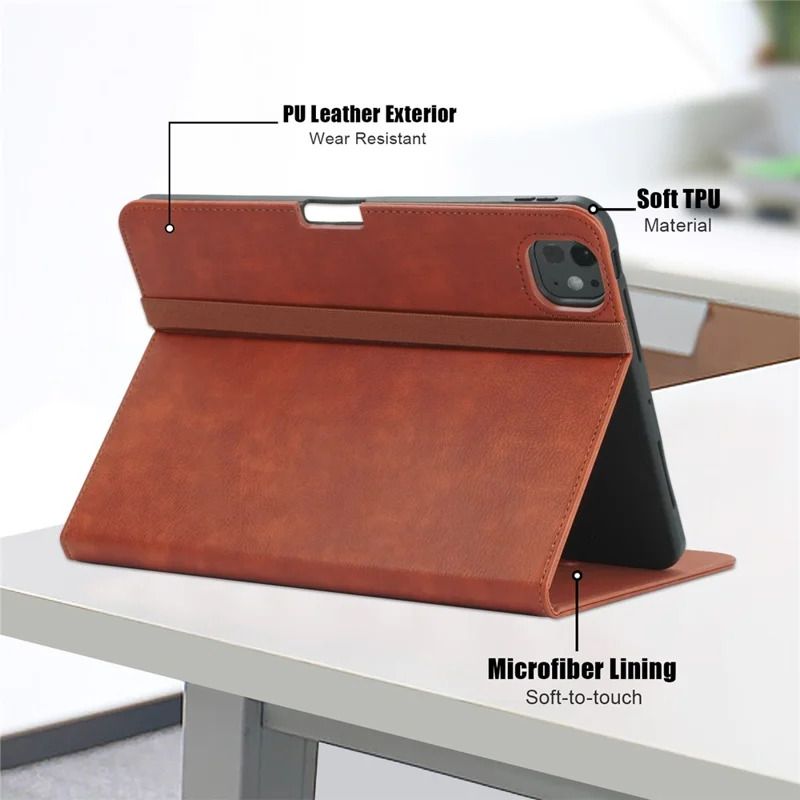 For iPad Pro 11 (2025) / 11 (2024) Case Stand PU Leather Smart Protective Cover with Pen Holder - Brown