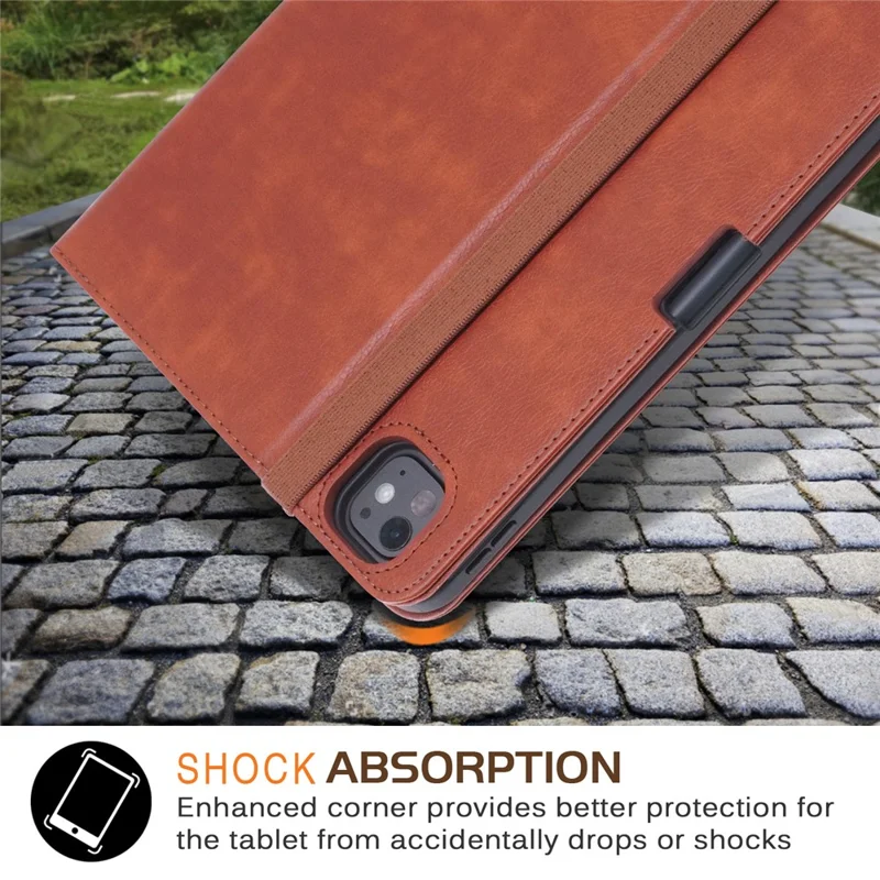For iPad Pro 11 (2025) / 11 (2024) Case Stand PU Leather Smart Protective Cover with Pen Holder - Brown