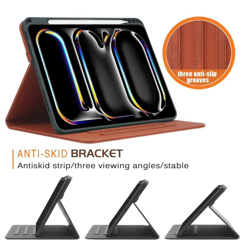 For iPad Pro 11 (2025) / 11 (2024) Case Stand PU Leather Smart Protective Cover with Pen Holder - Brown