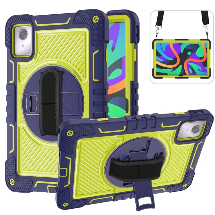 For Lenovo Tab M11 / Xiaoxin Pad 11 2024 Case Silicone+PC Kickstand Tablet Cover with Shoulder Strap - Navy Blue+Green