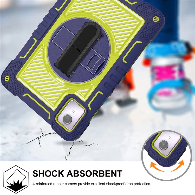For Lenovo Tab M11 / Xiaoxin Pad 11 2024 Case Silicone+PC Kickstand Tablet Cover with Shoulder Strap - Navy Blue+Green