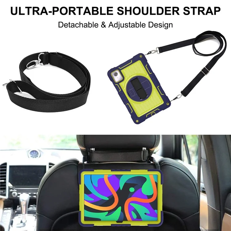 For Lenovo Tab M11 / Xiaoxin Pad 11 2024 Case Silicone+PC Kickstand Tablet Cover with Shoulder Strap - Navy Blue+Green