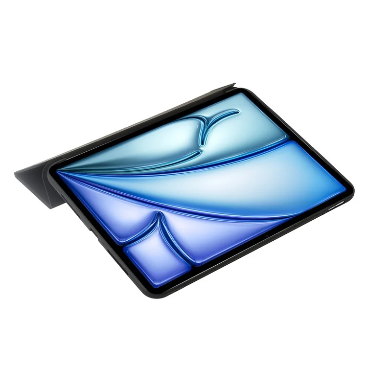 Para iPad Air 13 (2024) Funda de Cuero Interior de Silicona Cubierta de Tableta con Soporte de Tri-Pliegue - Negro