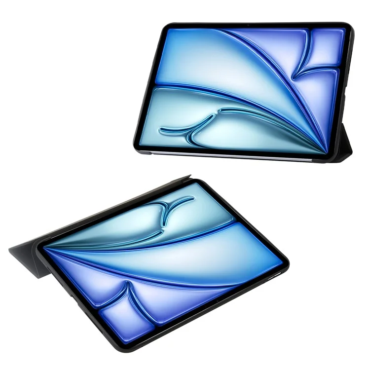Para iPad Air 13 (2024) Funda de Cuero Interior de Silicona Cubierta de Tableta con Soporte de Tri-Pliegue - Negro