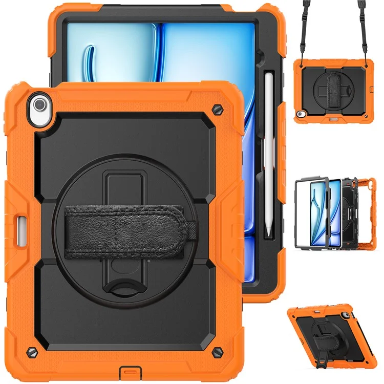 Für iPad Air 13 (2024) Hülle PC+Silikon Staubdichte Tablet-Abdeckung mit PET-Bildschirmschutz / Schultergurt - Orange