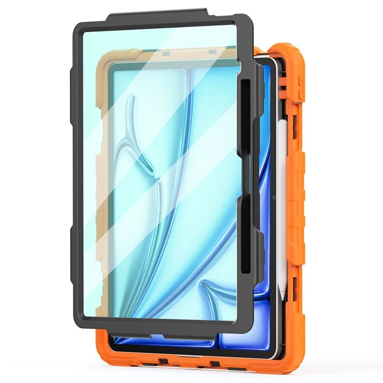 Für iPad Air 13 (2024) Hülle PC+Silikon Staubdichte Tablet-Abdeckung mit PET-Bildschirmschutz / Schultergurt - Orange