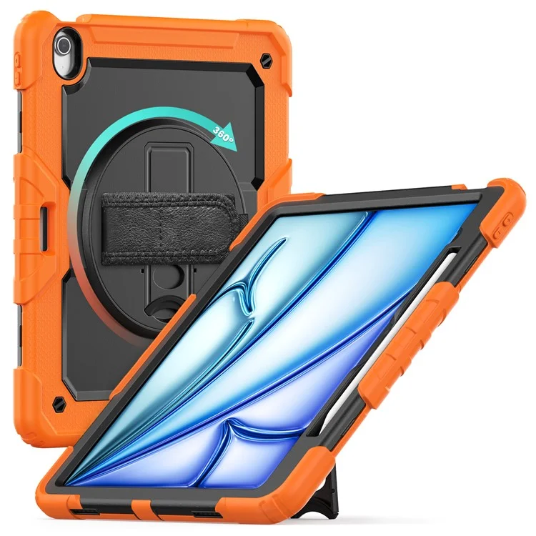 Für iPad Air 13 (2024) Hülle PC+Silikon Staubdichte Tablet-Abdeckung mit PET-Bildschirmschutz / Schultergurt - Orange