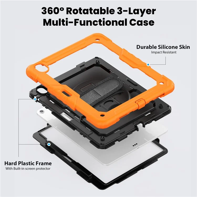 Für iPad Air 13 (2024) Hülle PC+Silikon Staubdichte Tablet-Abdeckung mit PET-Bildschirmschutz / Schultergurt - Orange