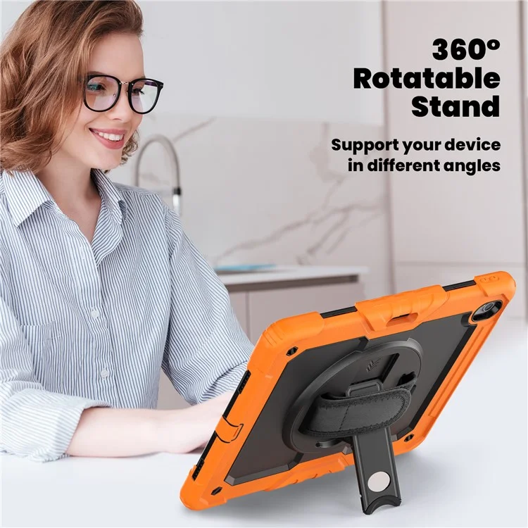 Für iPad Air 13 (2024) Hülle PC+Silikon Staubdichte Tablet-Abdeckung mit PET-Bildschirmschutz / Schultergurt - Orange