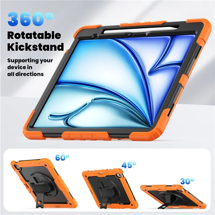 Für iPad Air 13 (2024) Hülle PC+Silikon Staubdichte Tablet-Abdeckung mit PET-Bildschirmschutz / Schultergurt - Orange