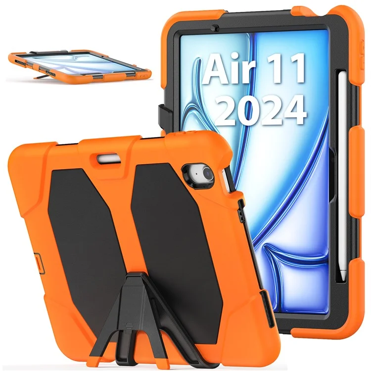 Funda para iPad Air 11 (2024) con protector de pantalla incorporado, soporte y tapa de tableta de PC + silicona - Naranja
