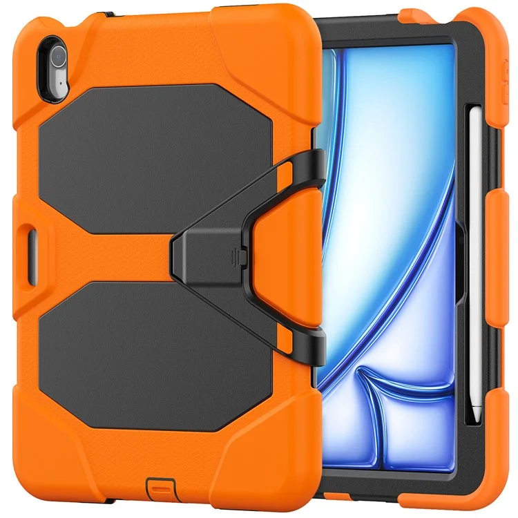 Funda para iPad Air 11 (2024) con protector de pantalla incorporado, soporte y tapa de tableta de PC + silicona - Naranja
