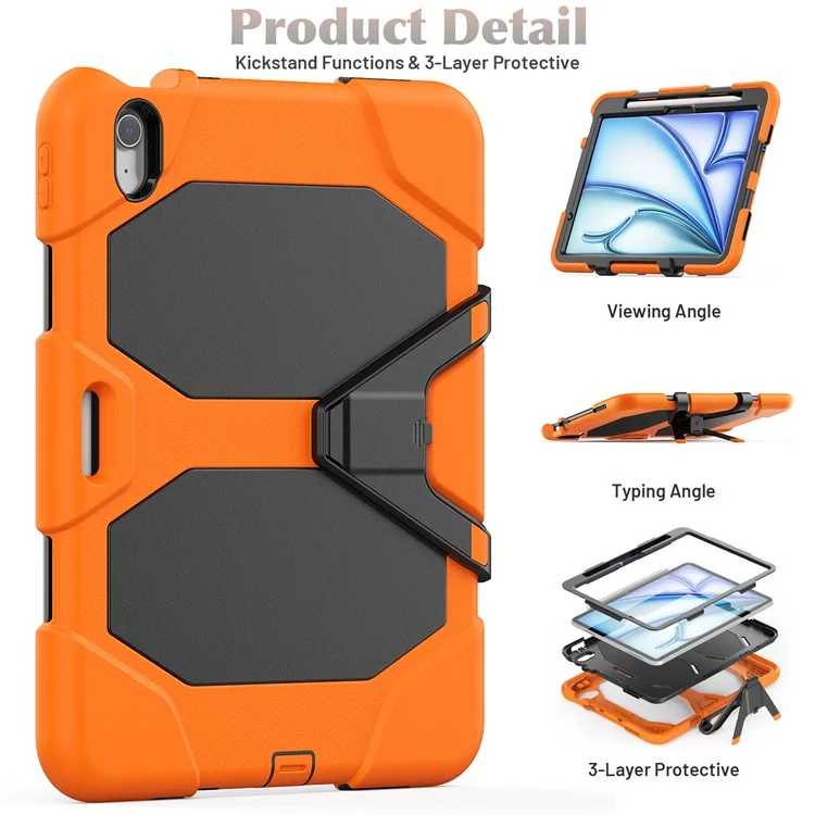 Funda para iPad Air 11 (2024) con protector de pantalla incorporado, soporte y tapa de tableta de PC + silicona - Naranja